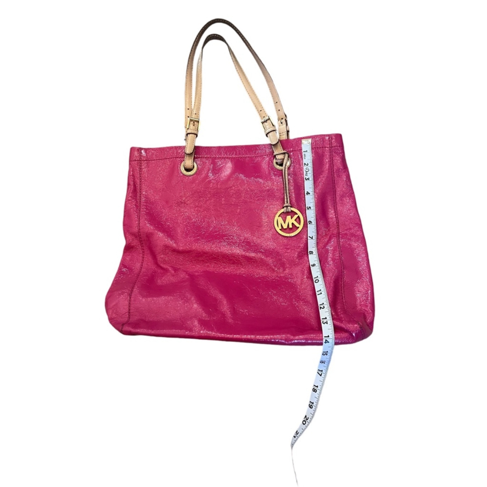 MICHAEL KORS Leather Fuchsia Pink Gold Interior Open Mid Size Shoulder Bag Purse - Picture 11 of 12
